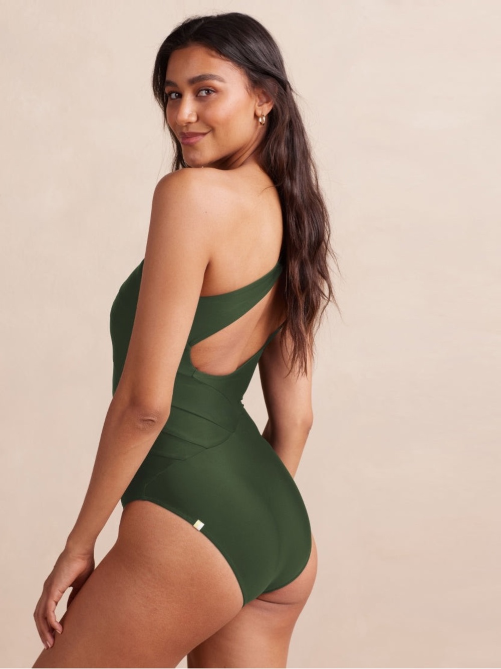 Women’s One-Shoulder Olive Green One-Piece Swimsuit - The Sidestroke - Picture 2 of 6
